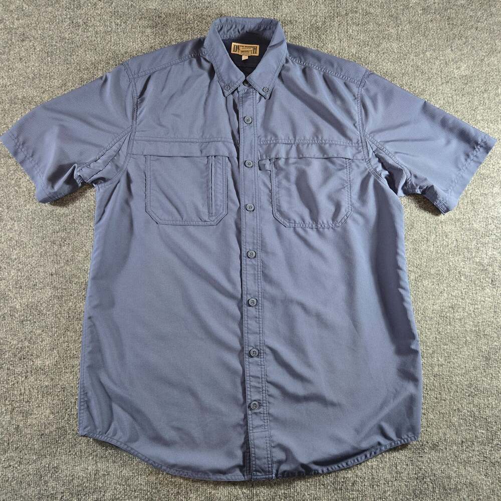 Duluth Trading Coolplus Shirt Mens L Tall Blue Vented Short Sleeve Hiking Fish